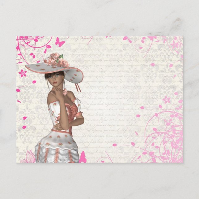 Cartão Postal Menina de verão rosa (Frente)