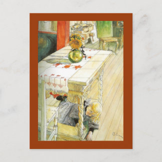 Cartão Postal Menina debaixo de uma Mesa de cozinha