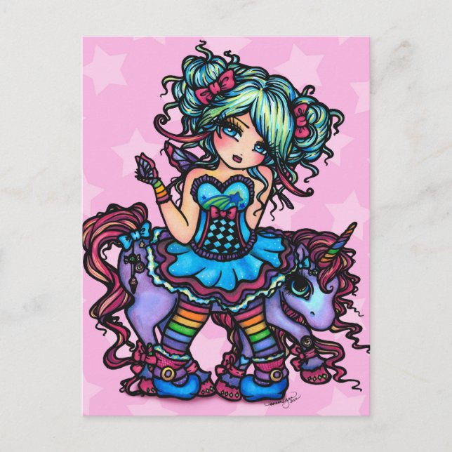 Cartão Postal Menina Deelish Fairy Unicorn Princess Fantasy (Frente)