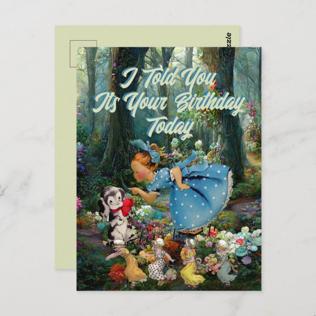 Cartão Postal Menina do cachorro do aniversário pouco da vendage (Frente/Verso)