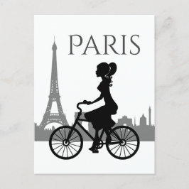 Cartão Postal Menina e Bicicleta Torre Eiffel Paris