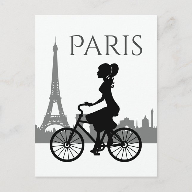 Cartão Postal Menina e Bicicleta Torre Eiffel Paris (Frente)