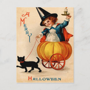 Cartão Postal Menina e Gato Negro