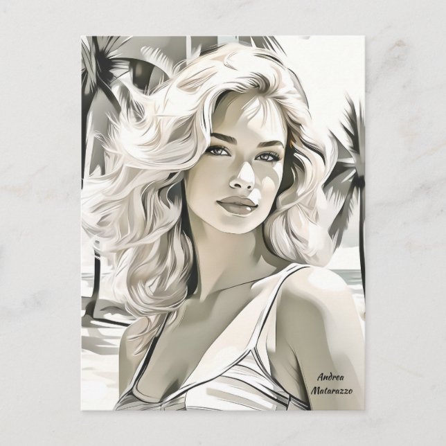 Cartão Postal Menina Elegante em Preto e Branco (Frente)