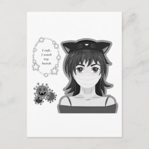 Cartão Postal Menina em quarentena. Estilo mangá