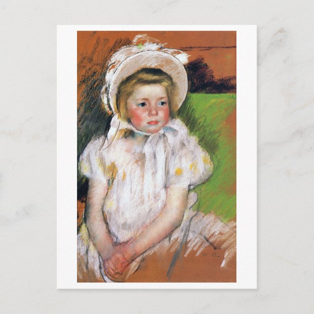 Cartão Postal Menina em um Bonnet Branco, Mary Cassatt (Frente)