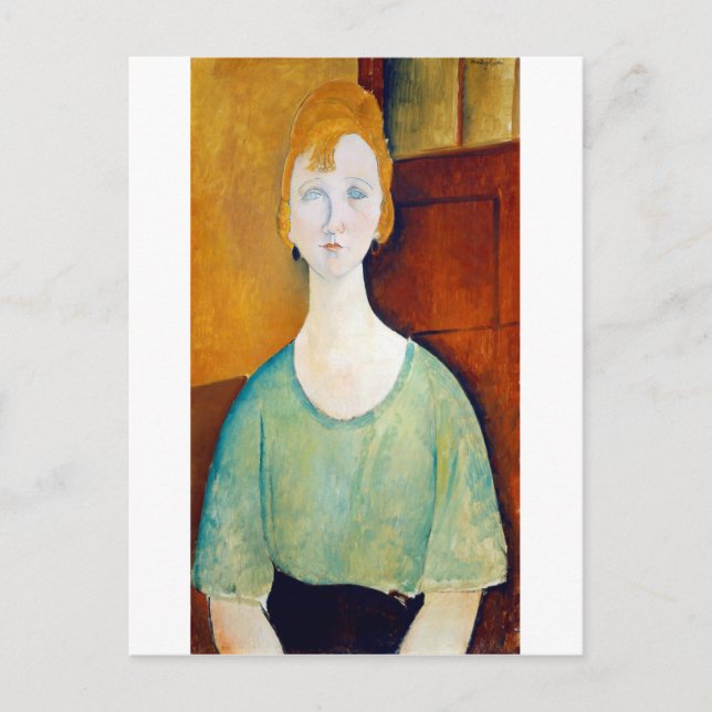 Cartão Postal Menina em uma blusa verde, Modigliani (Frente)