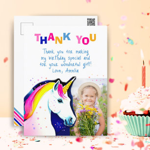 Cartão Postal Menina Estrela Unicórnio Mágico Foto Aniversário O