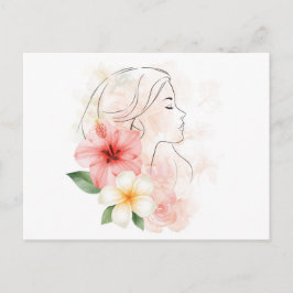 Cartão Postal Menina fecha os olhos com flor-aquarela
