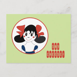 Cartão Postal Menina Fofa Diz Queijo Design de Foto Personalizad