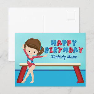 Cartão Postal Menina Ginasta Fofa Aniversário Feliz Ginástica Pe