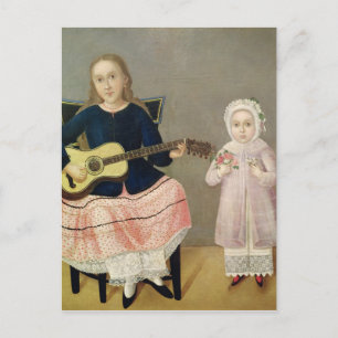 Cartão Postal Menina Jovem com uma Guitarra e Criança com um