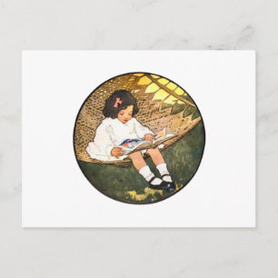 Cartão Postal Menina lendo em uma rede