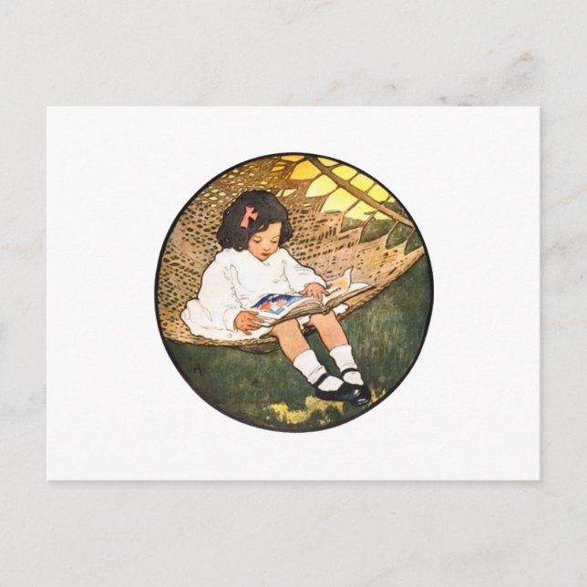 Cartão Postal Menina lendo em uma rede (Frente)