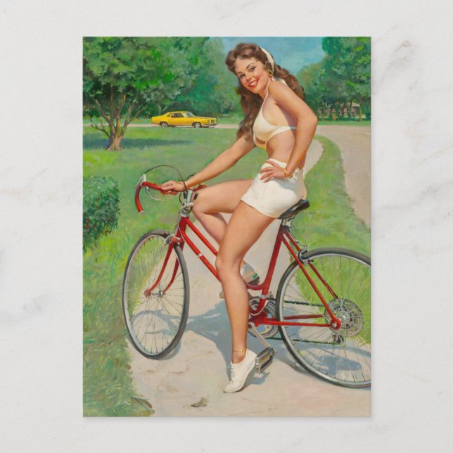 Cartão Postal Menina no Bicicleto Pin Up (Frente)
