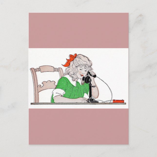 Cartão Postal Menina no telefone Vintage (Frente)