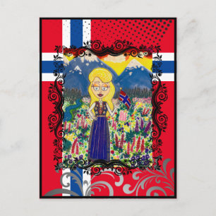 Cartão Postal Menina norueguesa em Bunad