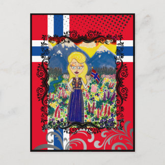 Cartão Postal Menina norueguesa em Bunad