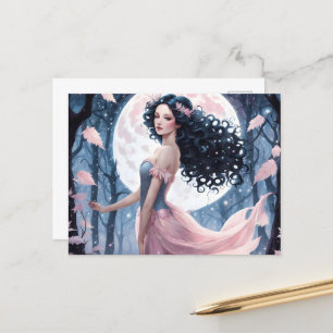 Cartão Postal Menina Preta e Lua Inteira Rosa