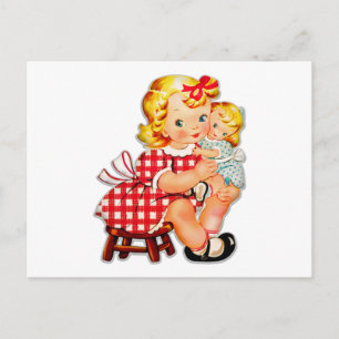 Cartão Postal Menina retro vintage boneca