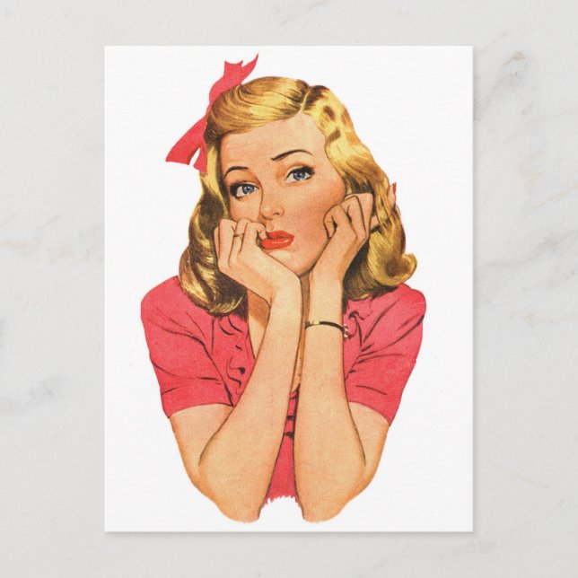 Cartão Postal Menina retro 'Whatever da propaganda das mulheres (Frente)