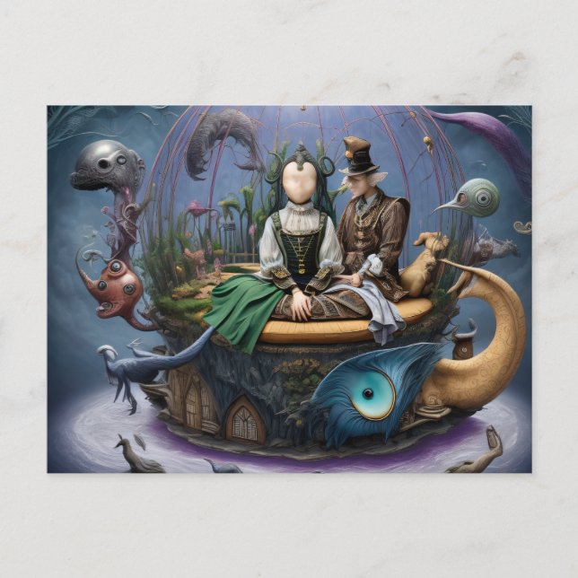 Cartão Postal Menina Sem Rosto Surreal em um Barco Mágico (Frente)