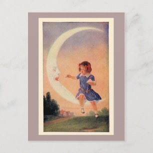 Cartão Postal Menina sentada na lua crescente