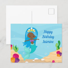 Cartão Postal Menina Sereia Afro-Americana Aniversário Personali