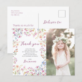 Cartão Postal Menina tema Jardim de Flores Silvestres aquarela O