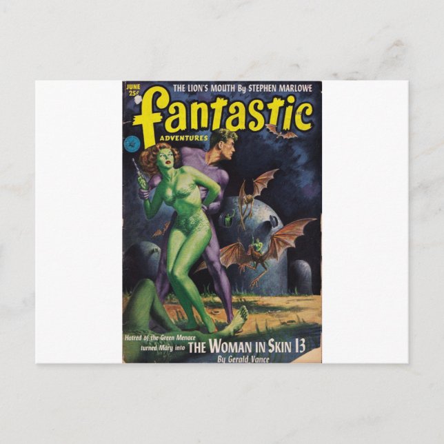 Cartão Postal Menina verde contra bastões do pato (Frente)