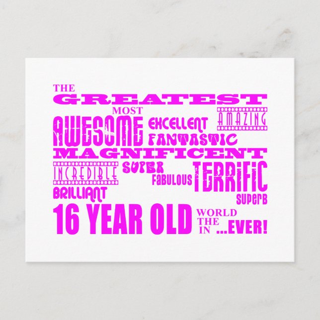 Cartão Postal Meninas 16.º Aniversário: Rosa Maior 16 Anos (Frente)