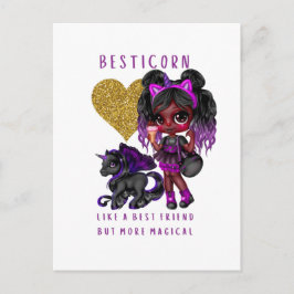 Cartão Postal Meninas Amigas Presentes Preto Unicórn Besticorn M