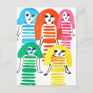 Cartão Postal Meninas de aquarela fofa arte moderna