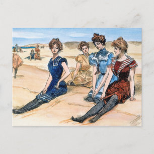 Cartão Postal Meninas de Gibson na praia, 1900