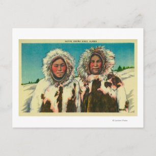 Cartão Postal Meninas Eskimo Nativas no AlaskaState