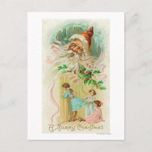 Cartão Postal Meninas Espiando pela Porta do Quarto (Frente)