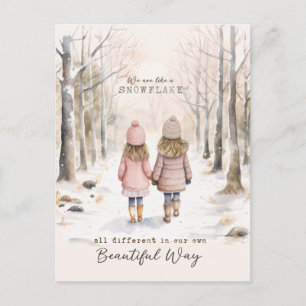 Cartão Postal Meninas Inspiradoras Neve Floresta Inverno