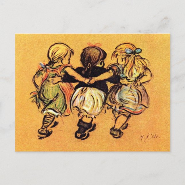 Cartão Postal # meninas - melhores amigos - Zille (Frente)