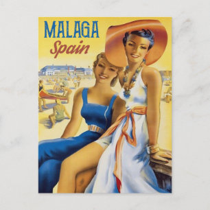Cartão Postal Meninas na praia de Málaga, Espanha