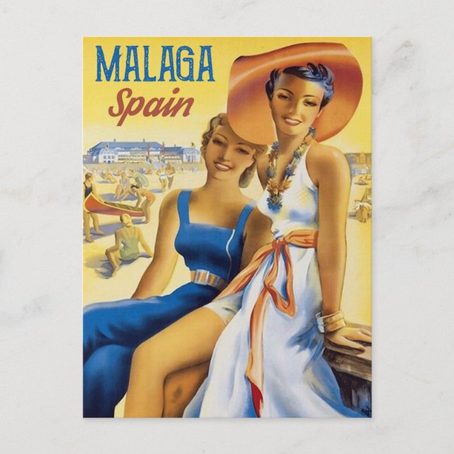 Cartão Postal Meninas na praia de Málaga, Espanha (Frente)
