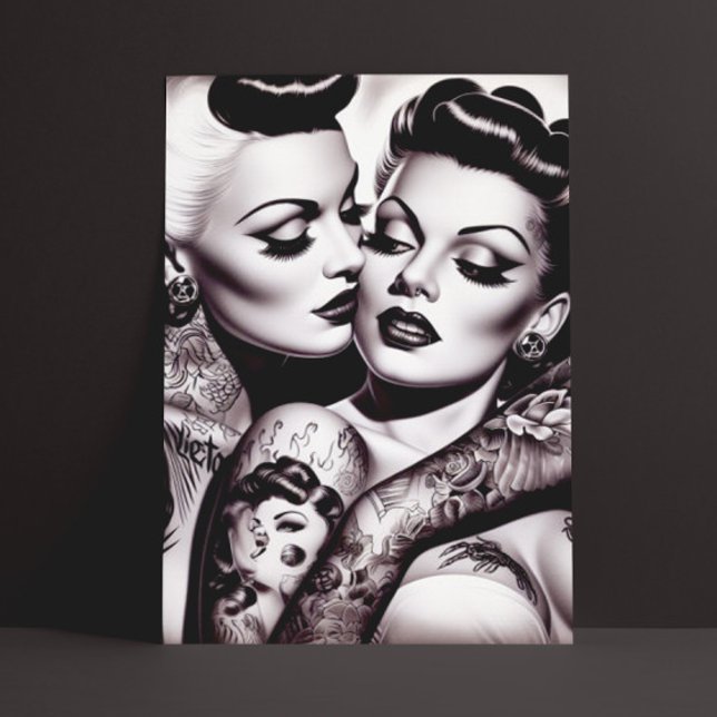 Cartão Postal Meninas Retro Glam com Tatuagem (Criador carregado)