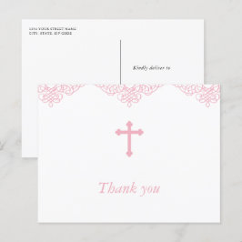 Cartão Postal Meninas Rosa Batismo/Christening Obrigado