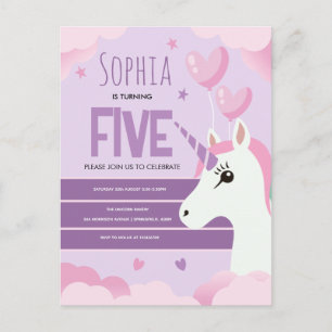 Cartão Postal Meninas Unicórnio Roxo Fofo Aniversário Infantil