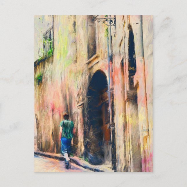 Cartão Postal Menino Andando Na Rua Francesa (Frente)