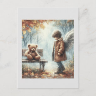 Cartão Postal Menino angelical com Urso de Pelúcia