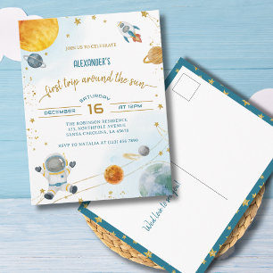 Cartão Postal Menino Astronauta Espaço Primeiro Aniversário de 1