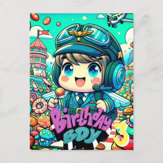Cartão Postal Menino Bonito de Aniversário Piloto