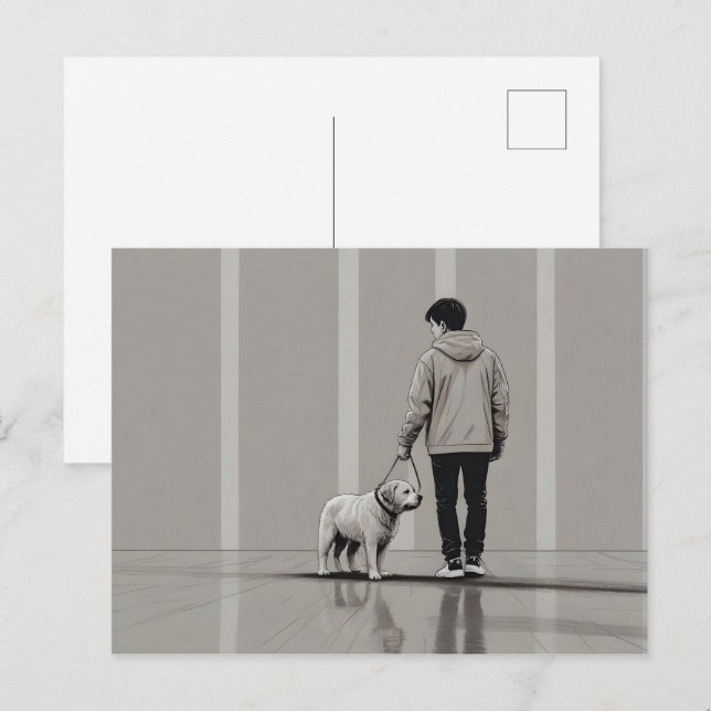 Cartão Postal Menino com arte de cão (Frente/Verso)