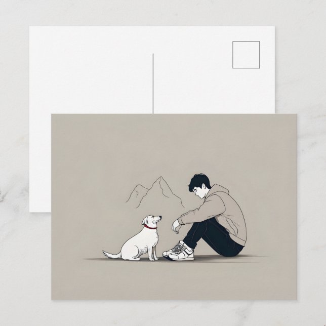 Cartão Postal Menino com arte de cão (Frente/Verso)