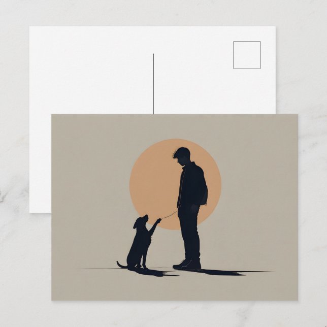 Cartão Postal Menino com arte de cão (Frente/Verso)